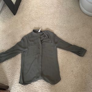 Army green chiffon button up